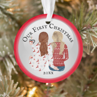 Schwulenpaar erste Weihnachts-FOTO romantisch rot Ornament