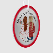 Schwulenpaar erste Weihnachts-FOTO romantisch rot Ornament (Vorderseite)