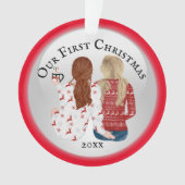 Schwulenpaar erste Weihnachts-FOTO romantisch rot Ornament (Vorderseite)