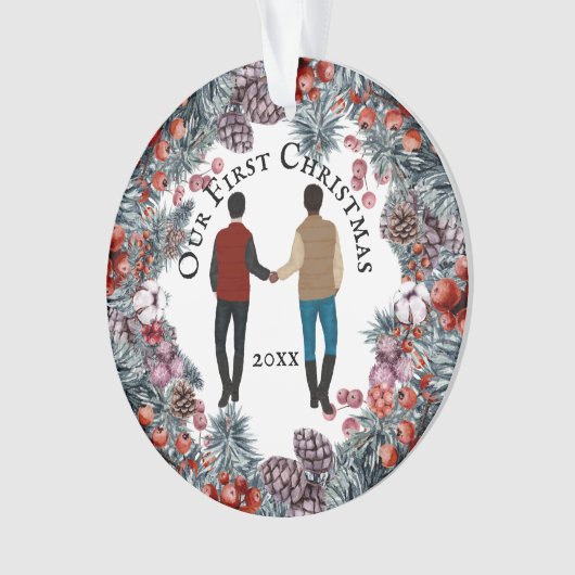 Schwulenpaar-Kaukasier-Amerikaner-Heiliger Ornament (Vorderseite)