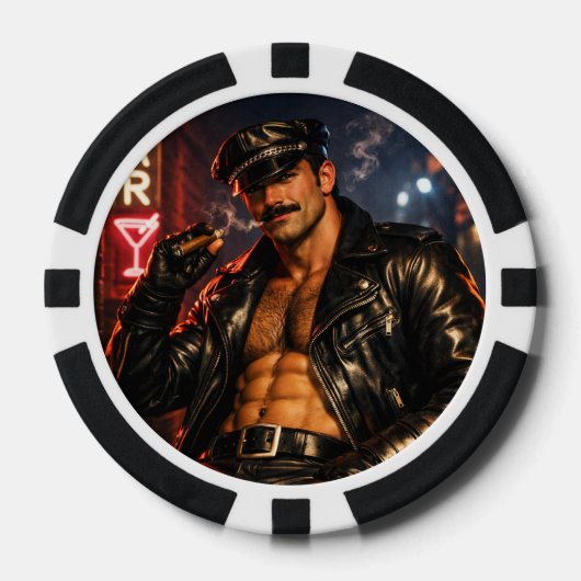 Schwuler Leder-Daddy 1970er Biker-Pokerchips – Dop Pokerchips (Vorderseite)