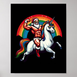 Schwuler Weihnachtsmann reitet auf einem Einhorn u Poster