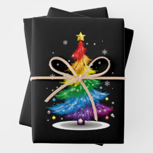 Schwules LGBT-Stolz-Regenbogen-Weihnachtsbaum Froh Geschenkpapier Set