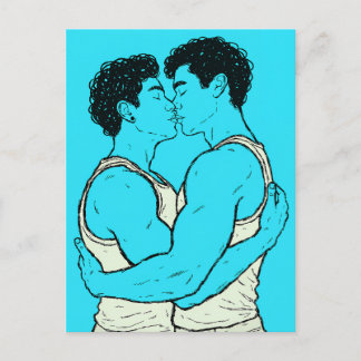 Schwules Paar beim Küssen – Zarte LGBTQ-Kunst Postkarte
