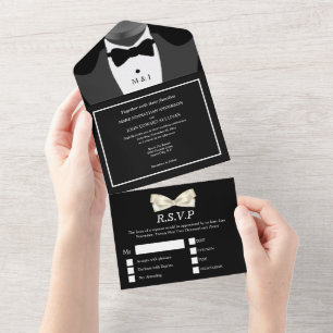 Schwules Paar Hochzeit Herr und Herr schwarz weiß  All In One Einladung