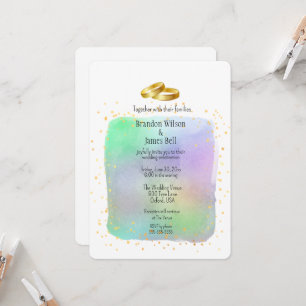 Schwules Paar Regenbogen Wasserfarben und goldene Einladung