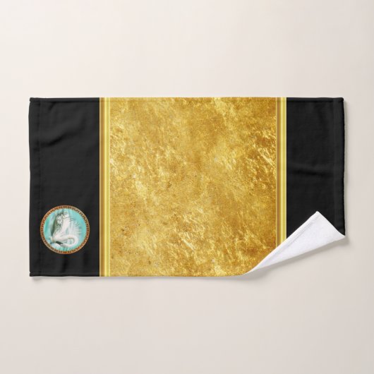 Schwung in türkisfarbenem Wasser mit goldfarbenem Badhandtuch Set (Handtuch)