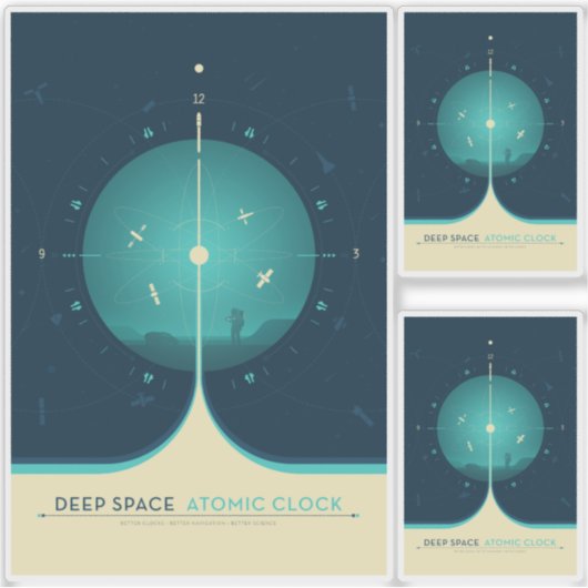 Sci-Fi-Anzeige, blaue Atomuhr, tiefer Raum Aufkleber (Vorderseite)