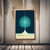 Sci-Fi-Anzeige, blaue Atomuhr, tiefer Raum Poster