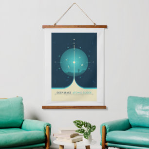 Sci-Fi-Anzeige, blaue Atomuhr, tiefer Raum Wandteppich Mit Holzrahmen