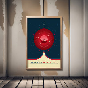 Sci-Fi-Anzeige, rote Atomuhr, tiefer Raum Poster