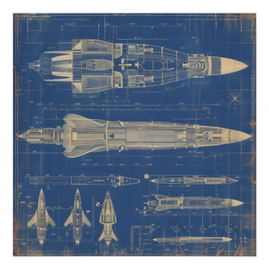 Sci-Fi Blueprint Rocket Fotodruck (Vorne)
