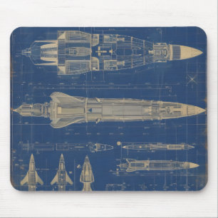 Sci-Fi Blueprint Rocket Mousepad