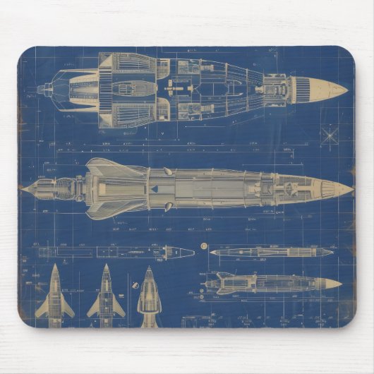 Sci-Fi Blueprint Rocket Mousepad (Vorne)