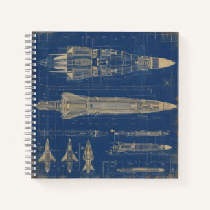 Sci-Fi Blueprint Rocket Notizblock