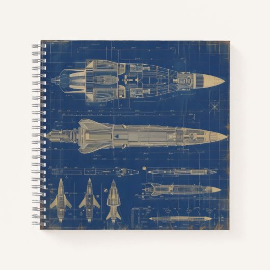 Sci-Fi Blueprint Rocket Notizblock (Vorderseite)