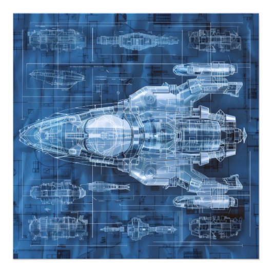 SCI-Fi Blueprint Space Ship Fotodruck (Vorne)