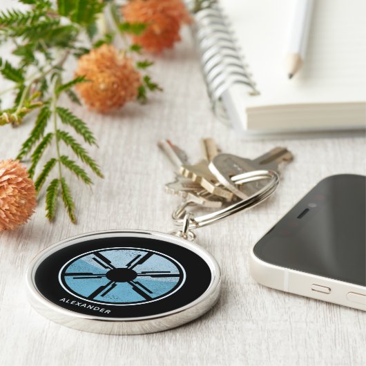 Sci Fi Cosmic Space Blue Ombre Futurisme Name Schlüsselanhänger (Seite)