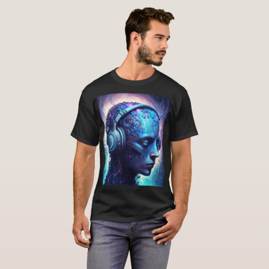 Sci-Fi Edm Android mit Headphones T-Shirt (Vorne ganz)