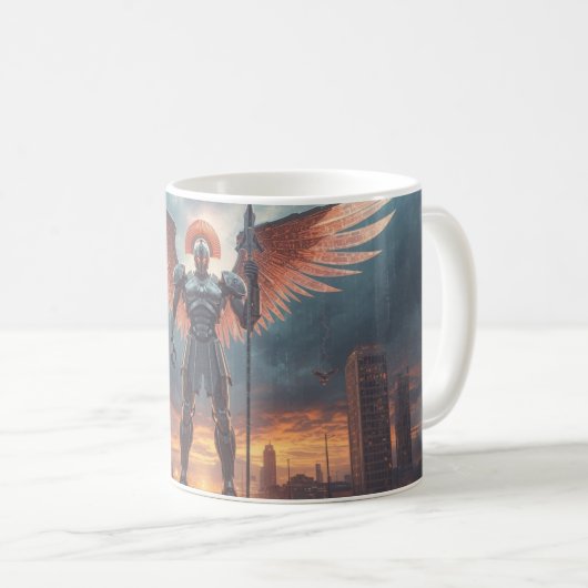 Sci-Fi Fantasy Cyberpunk Mug. Sentinel of Crimson Kaffeetasse (VorderseiteRechts)
