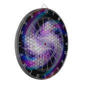 Sci-Fi farbiges Licht über Polka-Punkten Dartscheibe (Vorderseite Links)