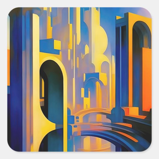 SCI-FI Futuristische Stadt Quadratischer Aufkleber (Vorderseite)