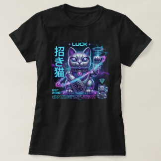 Sci-Fi Lucky Cat Maneki Neko Kosmischer Charme Gra T-Shirt