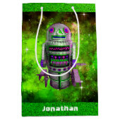 Sci fi Retro Spielzeugroboter grüne Galaxie indivi Mittlere Geschenktüte (Vorderseite)