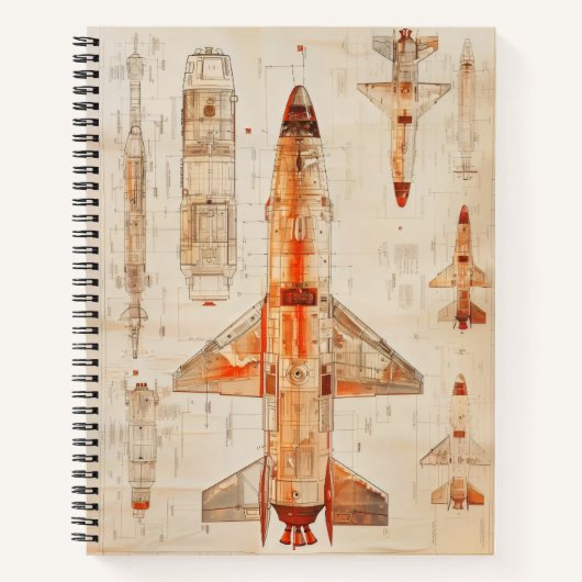 Sci-Fi Rocket Blueprint Notizblock (Vorderseite)