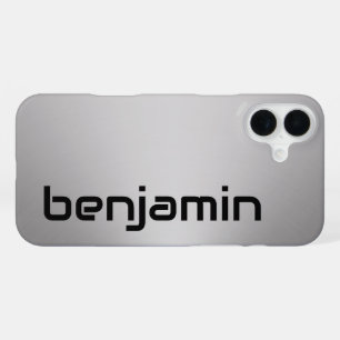 Sci-Fi-Schriftart Silber- und Schwarztext-Name-Vor iPhone 16 Plus Hülle