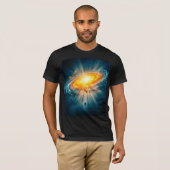 Sci-Fi Space Golden Galaxy Astronaut Glowing Art T-Shirt (Vorne ganz)