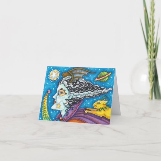 SCI FI SPACE WITCH & COMET CAT HALLOWEEN Leer Karte (Vorderseite)