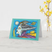 SCI FI SPACE WITCH & COMET CAT HALLOWEEN Leer Karte (Gelbe Blume)