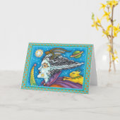 SCI FI SPACE WITCH & COMET CAT HALLOWEEN Leer Karte (Gelbe Blume)