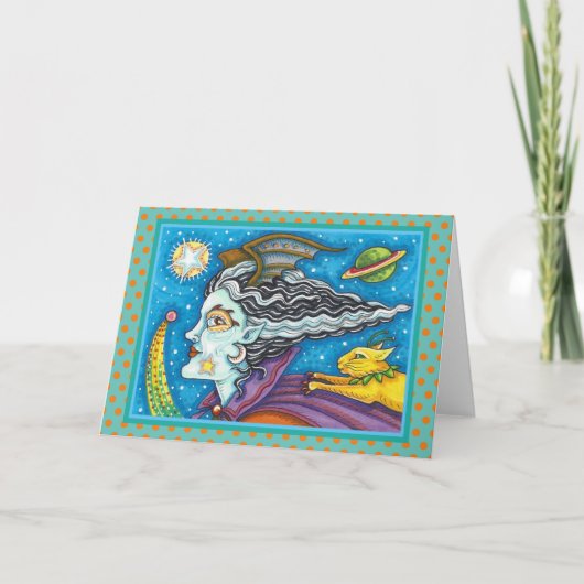 SCI FI SPACE WITCH & COMET CAT HALLOWEEN Leer Karte (Vorderseite)