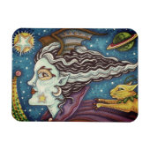 SCI FI SPACE WITCH & COMET CAT HUMOROUS HALLOWEW MAGNET (Horizontal)