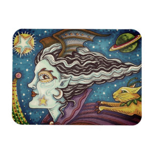 SCI FI SPACE WITCH & COMET CAT HUMOROUS HALLOWEW MAGNET