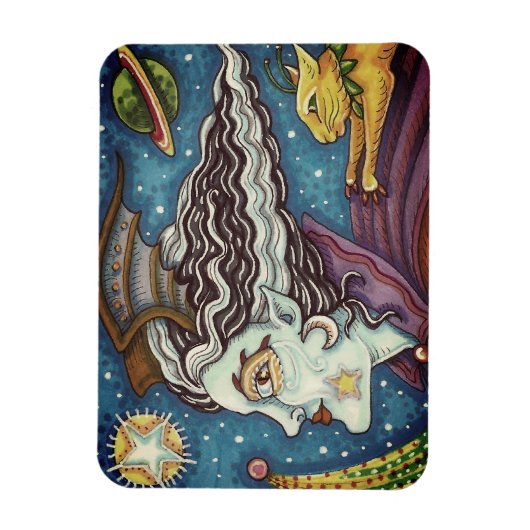 SCI FI SPACE WITCH & COMET CAT HUMOROUS HALLOWEW MAGNET (Vertikal)