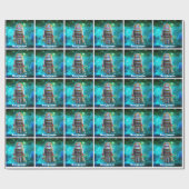 Sci-Fi Spielzeugroboter blauer Galaxie-Retro-indiv Geschenkpapier (Flach)