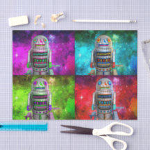 Sci-Fi-Spielzeugroboter, lila-blaue Galaxie