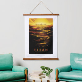 Sci-Fi Travel Ad, Moon Titan Wandteppich Mit Holzrahmen