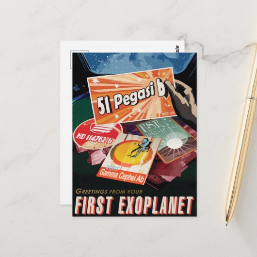 Sci-Fi Travel Ad, Planet 51 Pegasi b Postkarte (Vorderseite/Rückseite Beispiel)