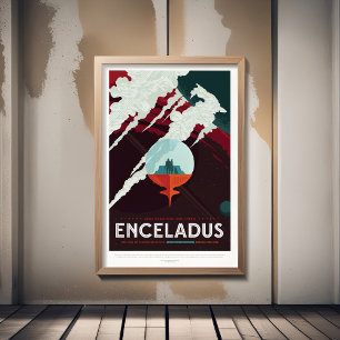 Sci-Fi Travel Ad, Planet Enceladus Fotodruck