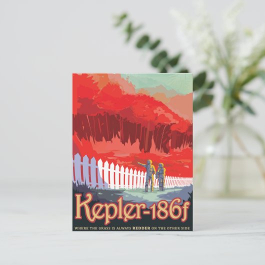Sci-Fi Travel Ad, Planet Kepler-186f Postkarte (Stehend Vorderseite)