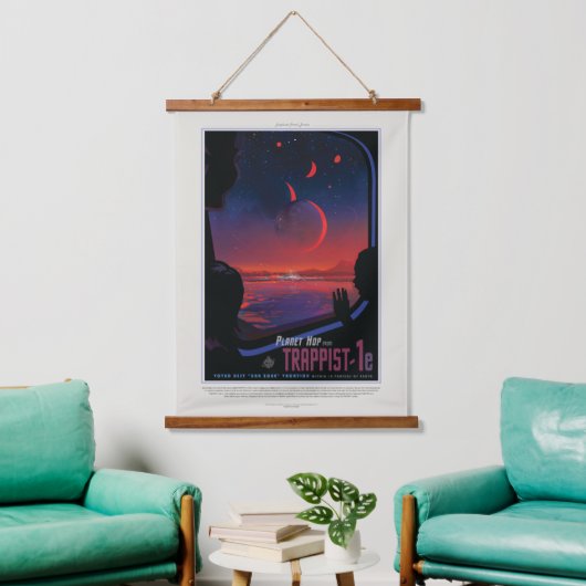 Sci-Fi Travel Ad, Planet Trapist-1e Wandteppich Mit Holzrahmen (Wohnzimmer)