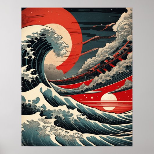 Sci-Fi Wave - japanische Ukiyo-e Style Print Poster (Vorne)