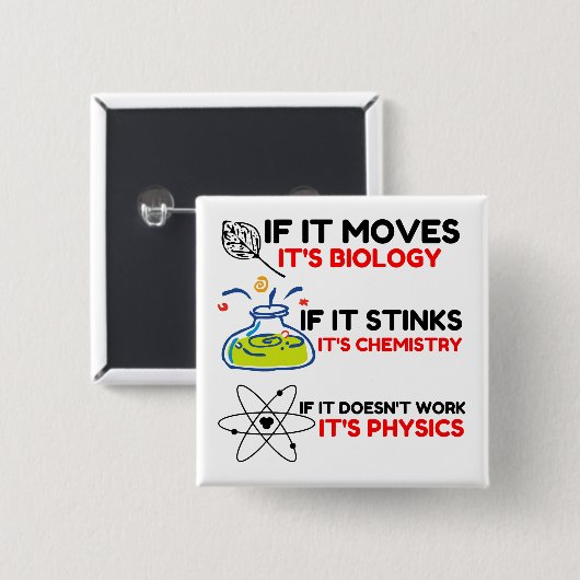 SCIENCE BIOLOGY CHEMISTRY PHYSICS BUTTON (Vorne & Hinten)