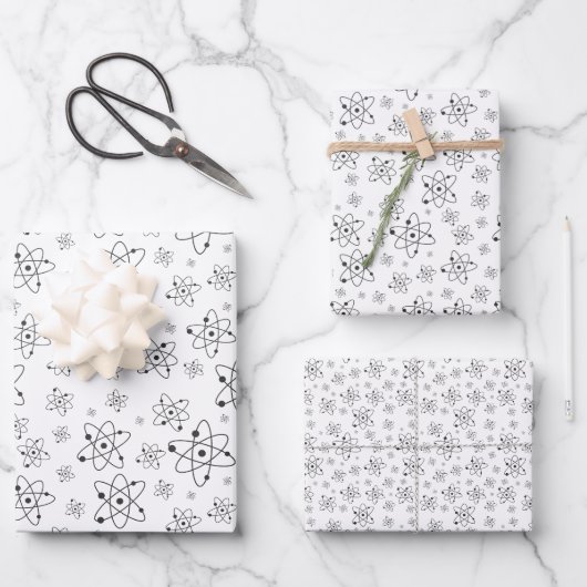 Science Chemie Atom Symbol B & W Thema Geschenkpapier Set (Vorderseite)