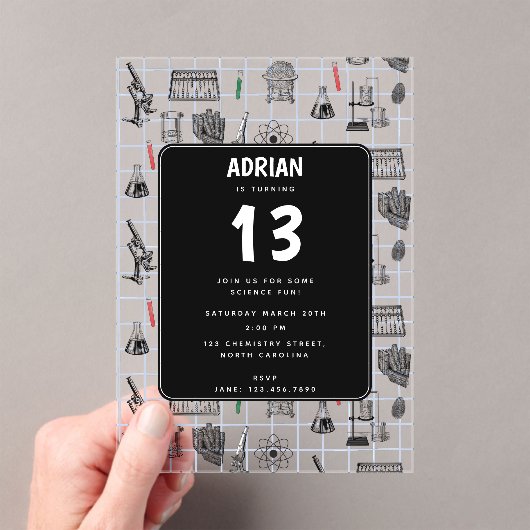 Science Chemistry Scientifics Birthday Party Thema Acryleinladungen (Insitu (Handheld))