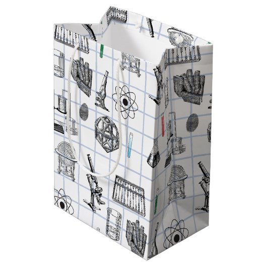 Science Chemistry Scientistry Pattern Mittlere Geschenktüte (Rückseite Schrägansicht)